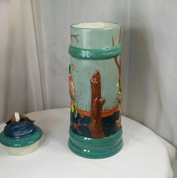 Hand Painted Mallard Duck Wildlife Scene Ceramic Stein Tankard With Lid